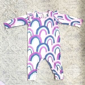 Tea Collection Girls Rainbow Ruffle Sleeve Jumpsuit Size 9-12 Months